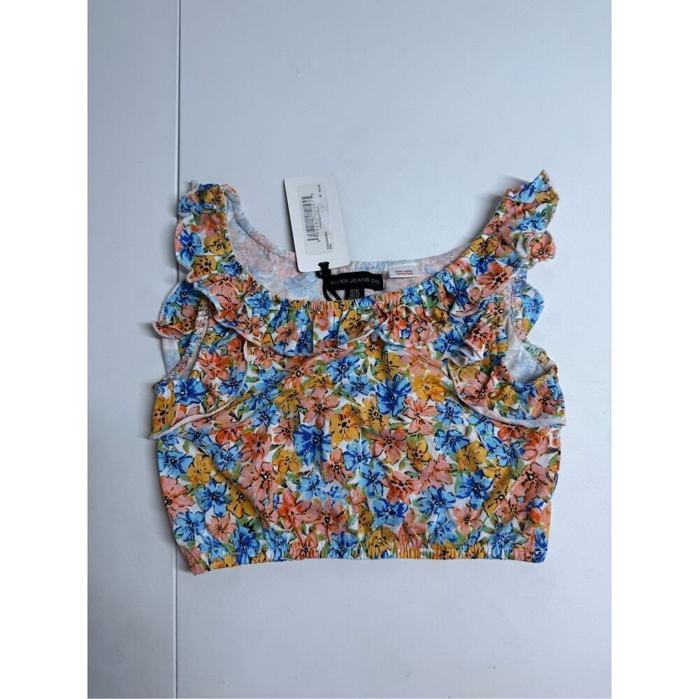 NWT Girl's Silver Jeans Co. Floral Print Ruffle Cropped Tank Top Sz M (10/12)